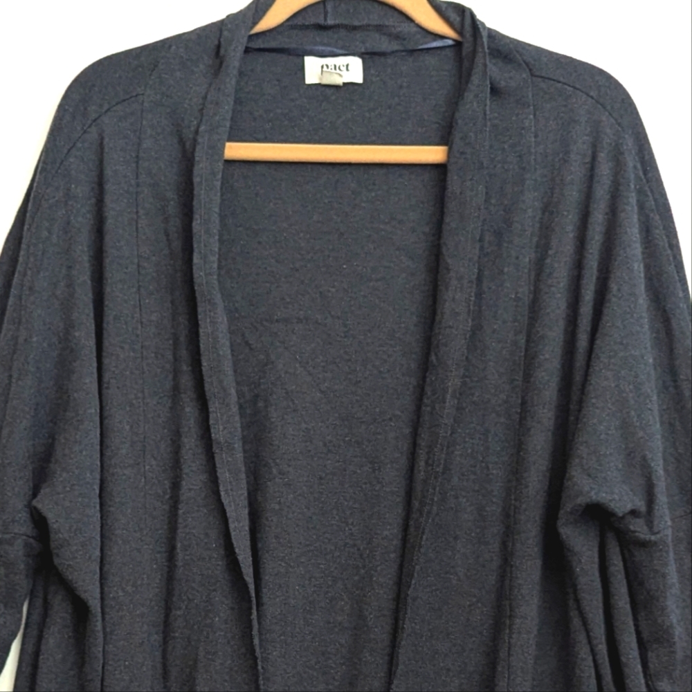 Pact 100% Organic Cotton Dark Gray Open Front Cardigan w/ Front Pockets Sz L/XL - Picture 3 of 10